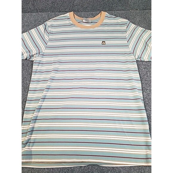 Teddy Fresh Men Shirt Medium Green Stripe Logo Bear Embroidered Short Sleeve Tee - Picture 1 of 7